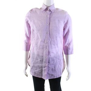 David Chase Mens Linen Button Down Long Sleeves Shirt Mauve Pink Size 38